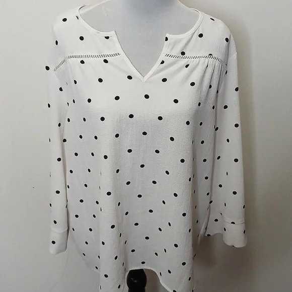 Fever women's slit collar polka dot quarter sleeve blouse size large - Picture 2 of 13